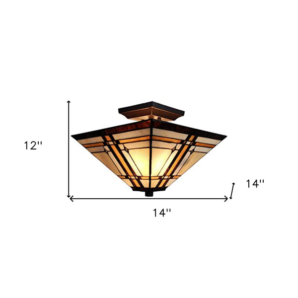 Homeroots Brown And Amber Tiffany Style Mission Semi Flush Dimmable Ceiling Light   478303