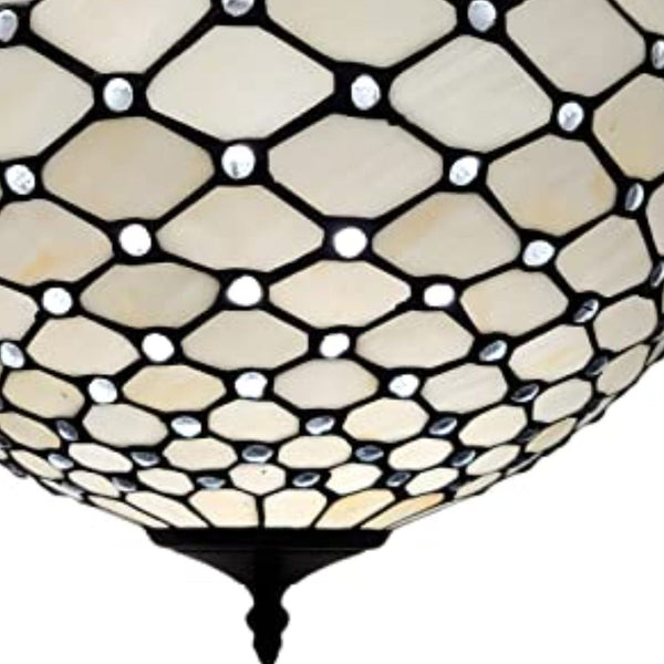 Homeroots Black And White Tiffany Style Two Light Semi Flush Ceiling Lamp   478304