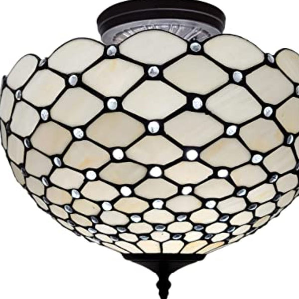 Homeroots Black And White Tiffany Style Two Light Semi Flush Ceiling Lamp   478304