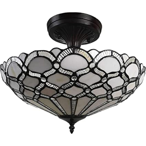 Homeroots Black And Gray Two Light Tiffany Style Semi Flush Dimmable Ceiling Light   478309