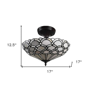 Homeroots Black And Gray Two Light Tiffany Style Semi Flush Dimmable Ceiling Light   478309