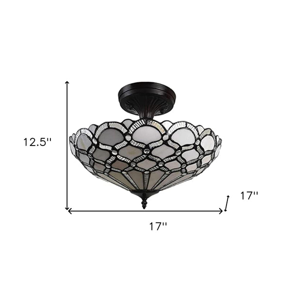 Homeroots Black And Gray Two Light Tiffany Style Semi Flush Dimmable Ceiling Light   478309