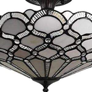 Homeroots Black And Gray Two Light Tiffany Style Semi Flush Dimmable Ceiling Light   478309