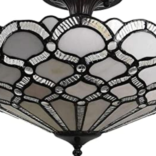 Homeroots Black And Gray Two Light Tiffany Style Semi Flush Dimmable Ceiling Light   478309