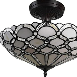 Homeroots Black And Gray Two Light Tiffany Style Semi Flush Dimmable Ceiling Light   478309