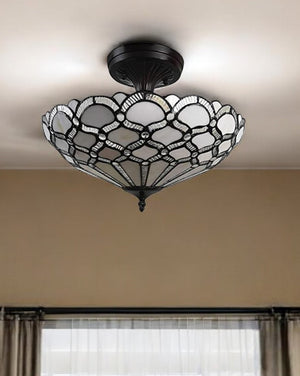 Homeroots Black And Gray Two Light Tiffany Style Semi Flush Dimmable Ceiling Light   478309
