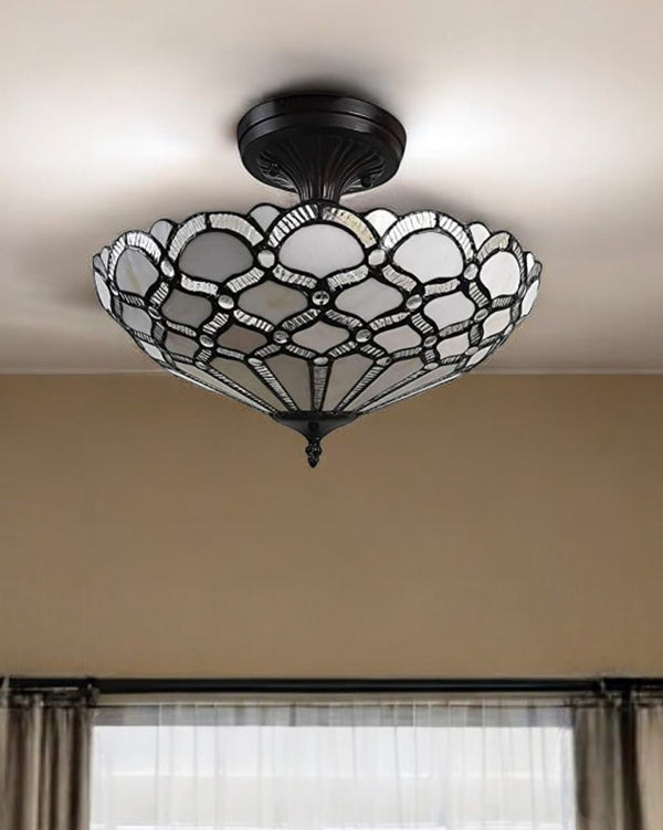 Homeroots Black And Gray Two Light Tiffany Style Semi Flush Dimmable Ceiling Light   478309