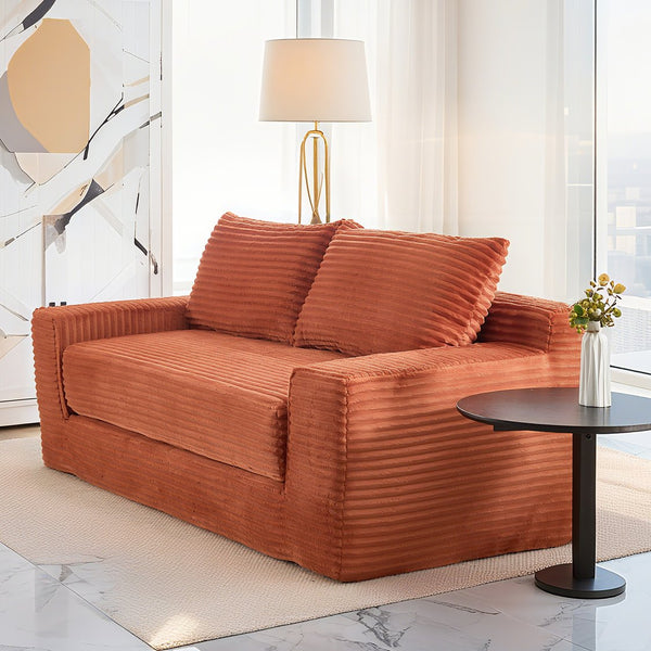 English Elm Loveseat Convertible Corduroy Sofa Bed with Memory Foam & Steel Frame, No Assembly, Compact Orange W3561P331999