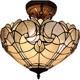 Homeroots Yellow And Brown Two Light Tiffany Style Semi Flush Dimmable Ceiling Light   478313