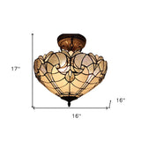 Homeroots Yellow And Brown Two Light Tiffany Style Semi Flush Dimmable Ceiling Light   478313