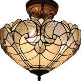 Homeroots Yellow And Brown Two Light Tiffany Style Semi Flush Dimmable Ceiling Light   478313