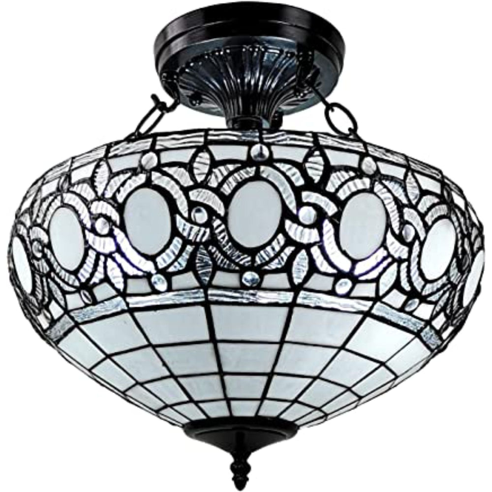 Homeroots Blue And Black Tiffany Style Two Light Glass Dimmable Semi Flush Ceiling Light   478315