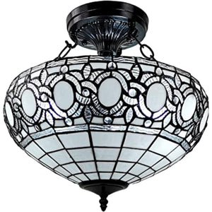 Homeroots Blue And Black Tiffany Style Two Light Glass Dimmable Semi Flush Ceiling Light   478315
