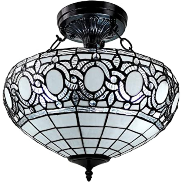 Homeroots Blue And Black Tiffany Style Two Light Glass Dimmable Semi Flush Ceiling Light   478315