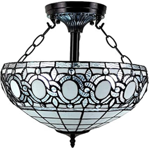 Homeroots Blue And Black Tiffany Style Two Light Glass Dimmable Semi Flush Ceiling Light   478315