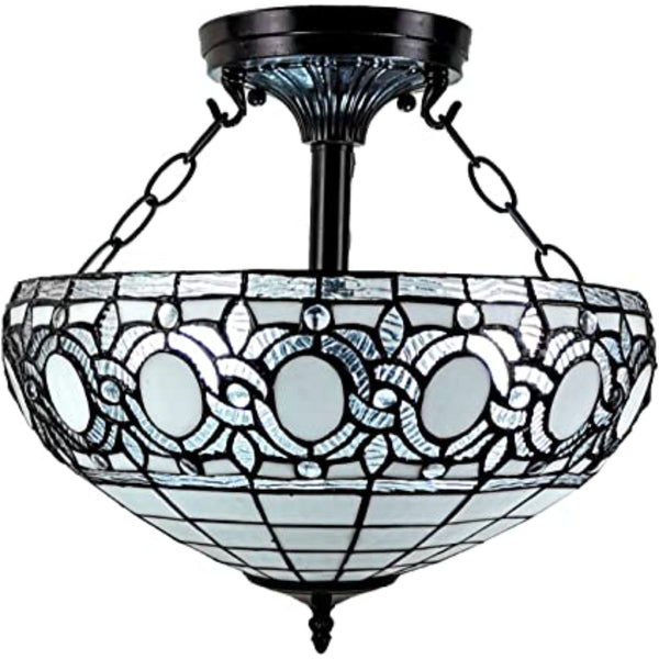 Homeroots Blue And Black Tiffany Style Two Light Glass Dimmable Semi Flush Ceiling Light   478315
