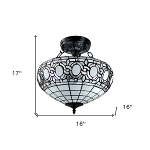 Homeroots Blue And Black Tiffany Style Two Light Glass Dimmable Semi Flush Ceiling Light   478315