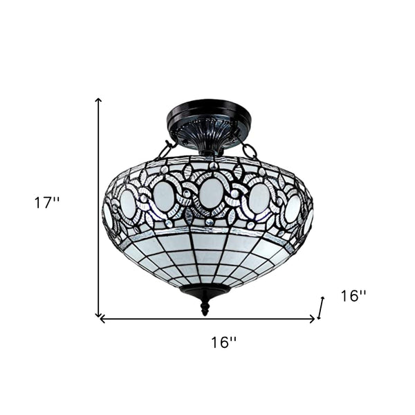 Homeroots Blue And Black Tiffany Style Two Light Glass Dimmable Semi Flush Ceiling Light   478315