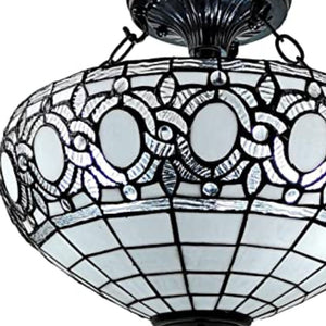 Homeroots Blue And Black Tiffany Style Two Light Glass Dimmable Semi Flush Ceiling Light   478315
