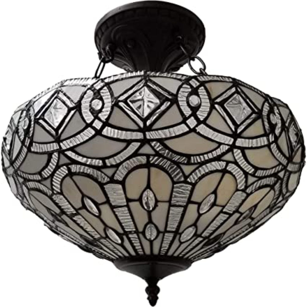 Homeroots Black And Gray Tiffany Style Two Light Glass Dimmable Semi Flush Ceiling Light   478316