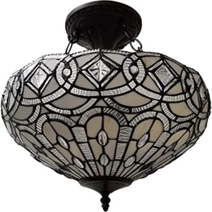 Homeroots Black And Gray Tiffany Style Two Light Glass Dimmable Semi Flush Ceiling Light   478316