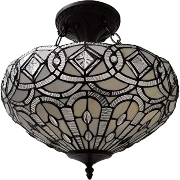 Homeroots Black And Gray Tiffany Style Two Light Glass Dimmable Semi Flush Ceiling Light   478316