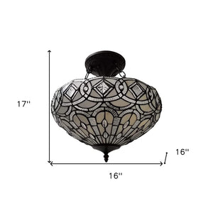 Homeroots Black And Gray Tiffany Style Two Light Glass Dimmable Semi Flush Ceiling Light   478316