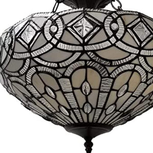 Homeroots Black And Gray Tiffany Style Two Light Glass Dimmable Semi Flush Ceiling Light   478316