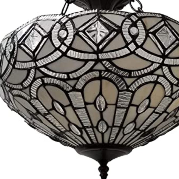 Homeroots Black And Gray Tiffany Style Two Light Glass Dimmable Semi Flush Ceiling Light   478316