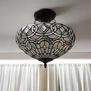 Homeroots Black And Gray Tiffany Style Two Light Glass Dimmable Semi Flush Ceiling Light   478316