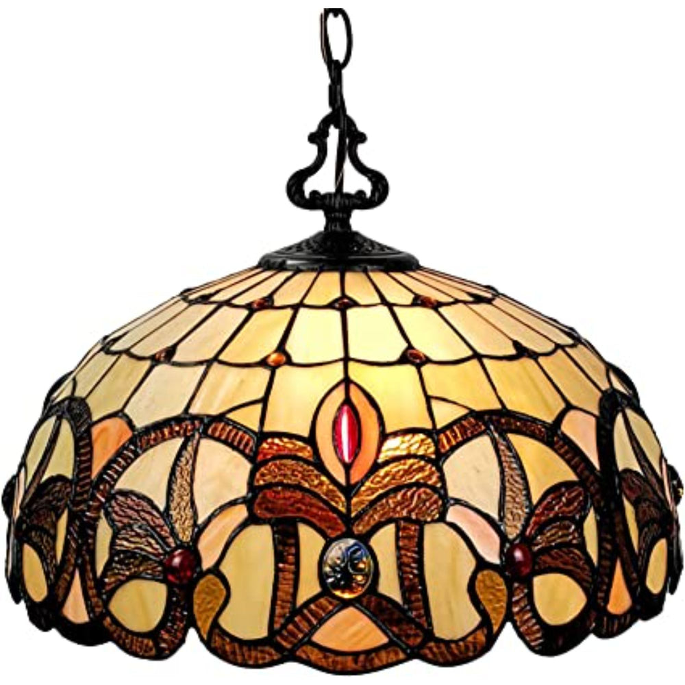 Homeroots 16" Tiffany Style Stained Glass Two Light Glass Dimmable Ceiling Light   478324