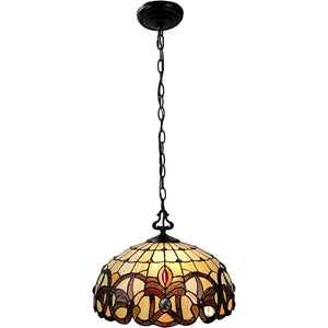 Homeroots 16" Tiffany Style Stained Glass Two Light Glass Dimmable Ceiling Light   478324