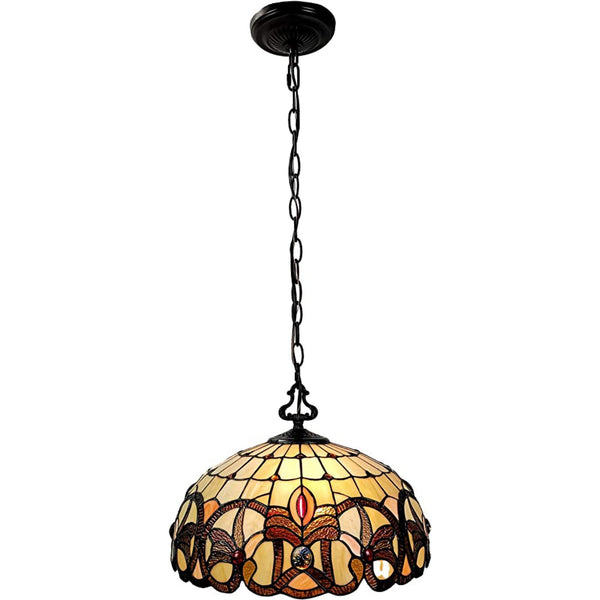 Homeroots 16" Tiffany Style Stained Glass Two Light Glass Dimmable Ceiling Light   478324
