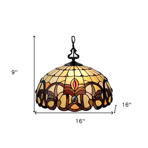 Homeroots 16" Tiffany Style Stained Glass Two Light Glass Dimmable Ceiling Light   478324