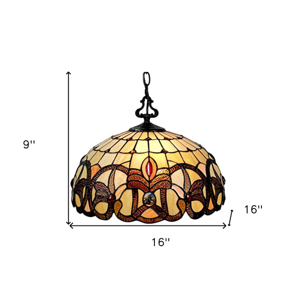 Homeroots 16" Tiffany Style Stained Glass Two Light Glass Dimmable Ceiling Light   478324
