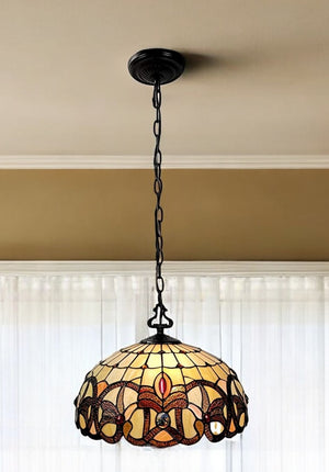 Homeroots 16" Tiffany Style Stained Glass Two Light Glass Dimmable Ceiling Light   478324