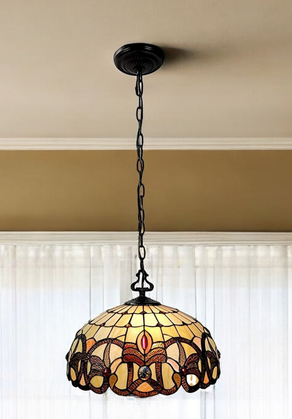 Homeroots 16" Tiffany Style Stained Glass Two Light Glass Dimmable Ceiling Light   478324