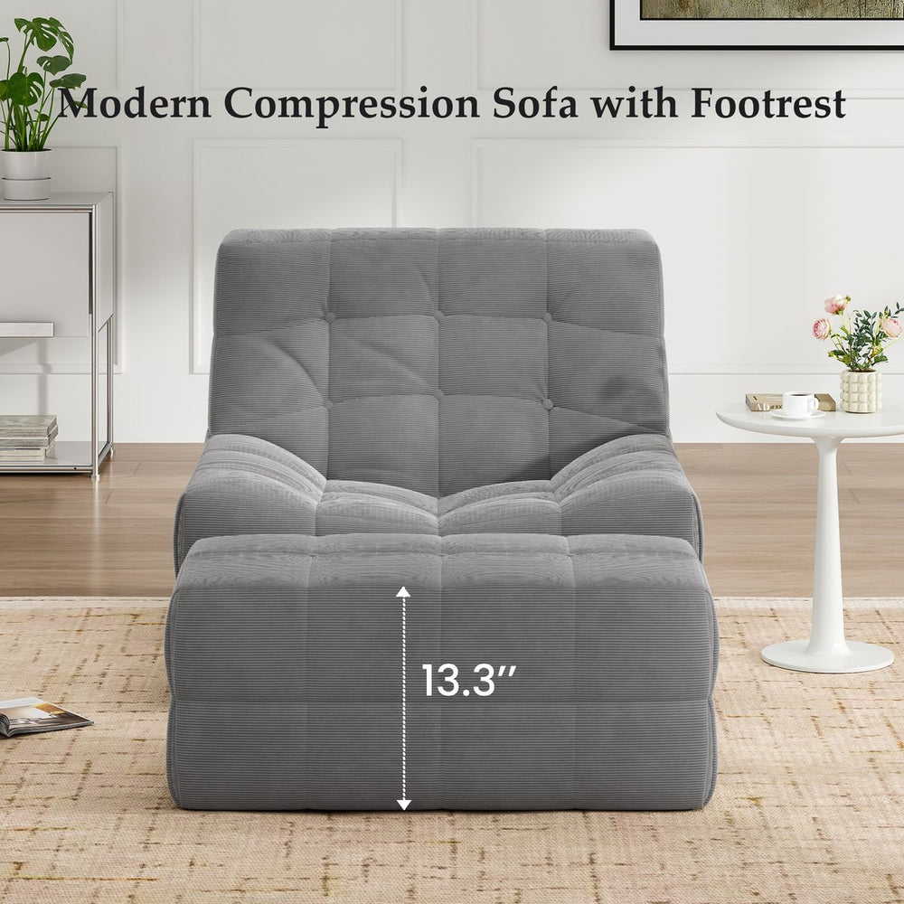 English Elm Bean Bean Bag Chair for Adults with Ottoman Filled with High-Density Memory Foam for Superior Comfort and Support Grey T3623P408793