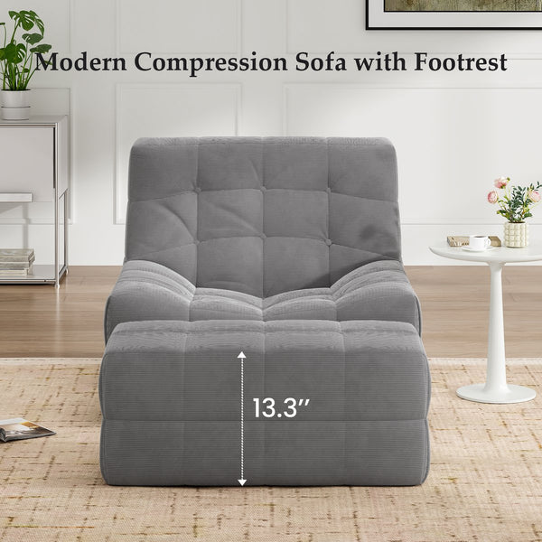 English Elm Bean Bean Bag Chair for Adults with Ottoman Filled with High-Density Memory Foam for Superior Comfort and Support Grey T3623P408793