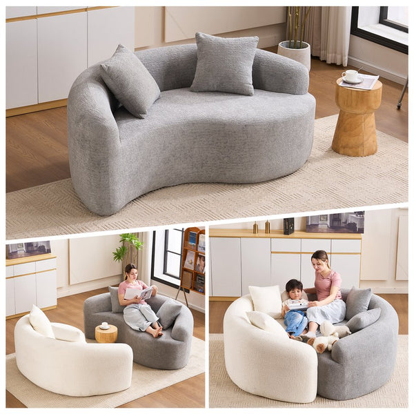 English Elm LY-042 Zen-Inspired S-Curved Dual-Depth Loveseat with Chenille Upholstery, Ready-to-Use Comfort Light Gray W2231P329726