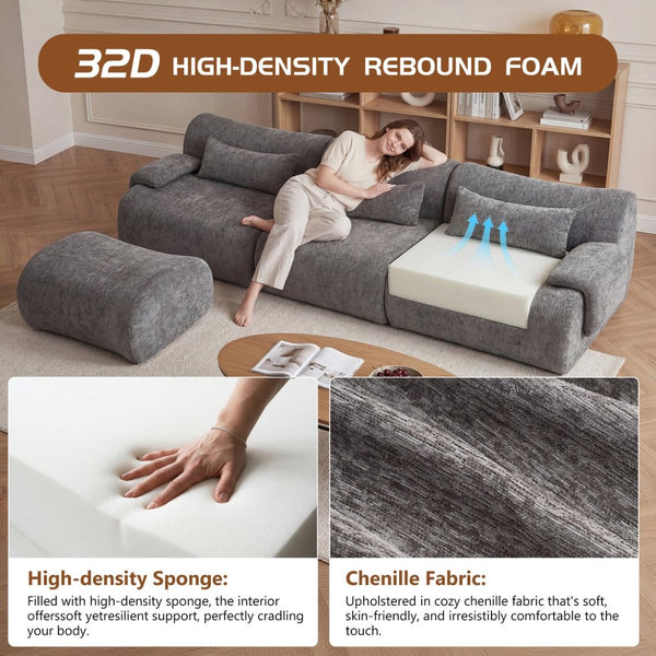English Elm Boneless Curved Sofa 3 Seat Low Profile Streamlined Frame for Modern Living Rooms W3728S00009