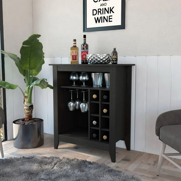 Homeroots Black Bar Cart With Wine Storage  Particle Board 478379