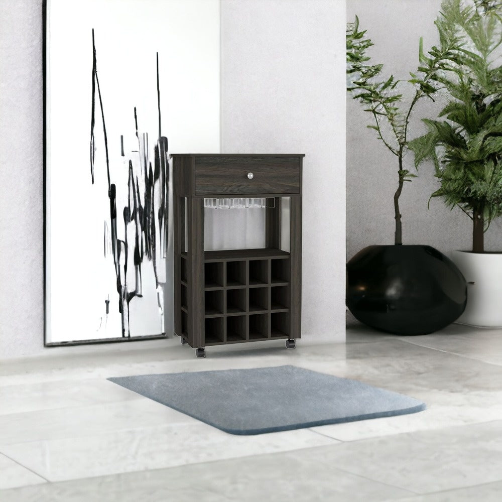 Homeroots Espresso Rolling Bar Cart With Wine Storage  Particle Board 478382