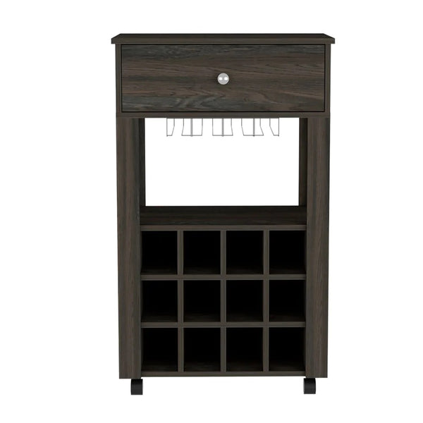 Homeroots Espresso Rolling Bar Cart With Wine Storage  Particle Board 478382