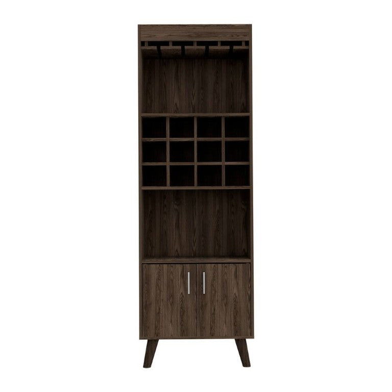 HomeRoots 24 Inch Walnut Wood Bar Cabinet Featuring Dual Doors for Stylish Home Entertaining 478383