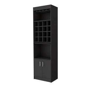 HomeRoots 24" Sleek Black Bar Cabinet with 18 Shelves – Modern Storage Solution for Home & Entertaining 478384