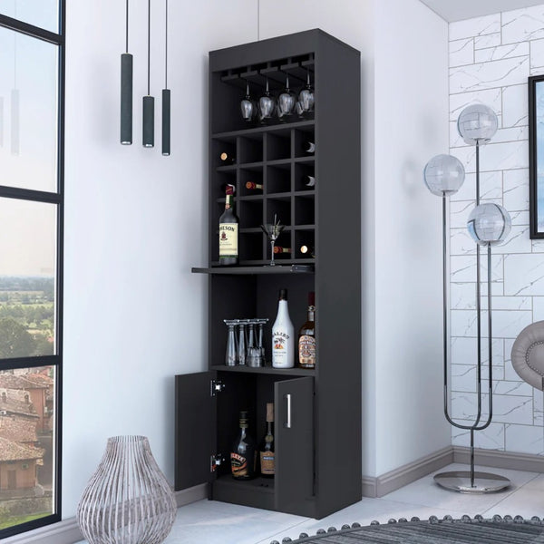 HomeRoots 24" Sleek Black Bar Cabinet with 18 Shelves – Modern Storage Solution for Home & Entertaining 478384