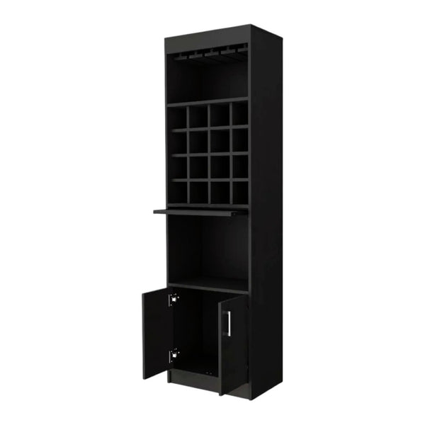 HomeRoots 24" Sleek Black Bar Cabinet with 18 Shelves – Modern Storage Solution for Home & Entertaining 478384