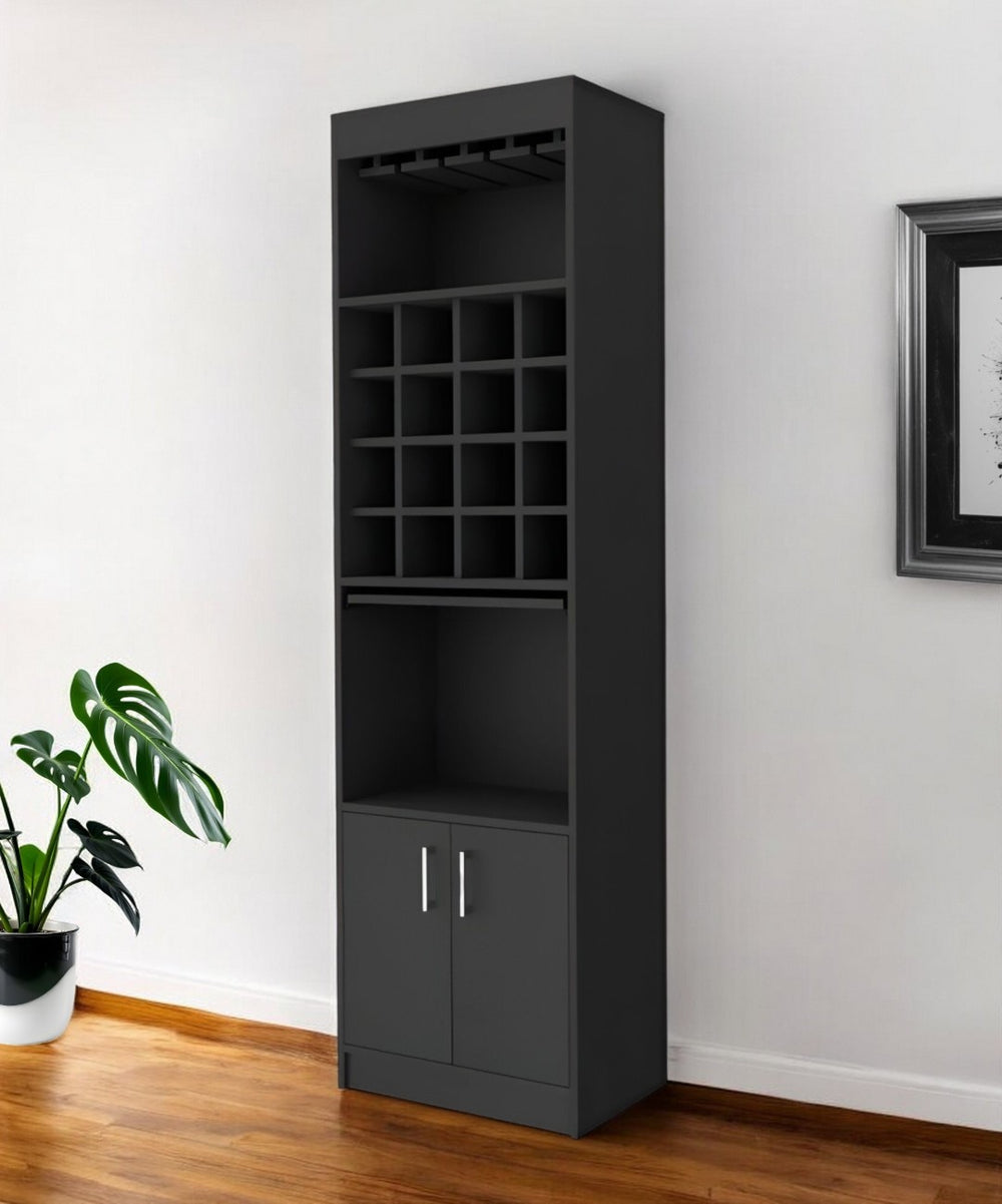 HomeRoots 24" Sleek Black Bar Cabinet with 18 Shelves – Modern Storage Solution for Home & Entertaining 478384