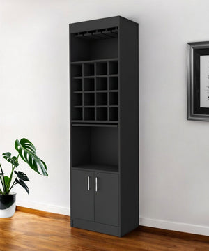 HomeRoots 24" Sleek Black Bar Cabinet with 18 Shelves – Modern Storage Solution for Home & Entertaining 478384
